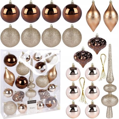 19 bruchsichere Weihnachtskugeln, bernsteinfarbenes Gold-Kugelset (1/5)