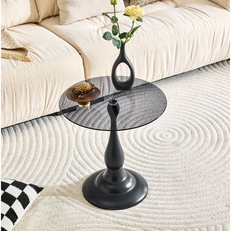 Tavolino rotondo in vetro e metallo nero, diametro 50 cm, altezza 51,5 cm (1/5)