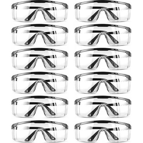 Lot de 12 lunettes de protection, réglables, anti-rayures, verres bleus transparents, pour chantier, bricolage, laboratoire, soudage (1/4)