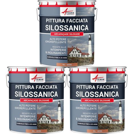 Pittura silossanica per esterni e facciate, ad alto potere idrorepellente - ARCAFAÇADE SILOXANE - 3 x 10 L Ocra - RAL 050 60 40 - ARCANE INDUSTRIES