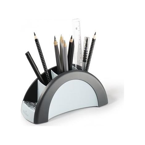 Robuster Stiftehalter Vegas Silber und Blau Kunststoff