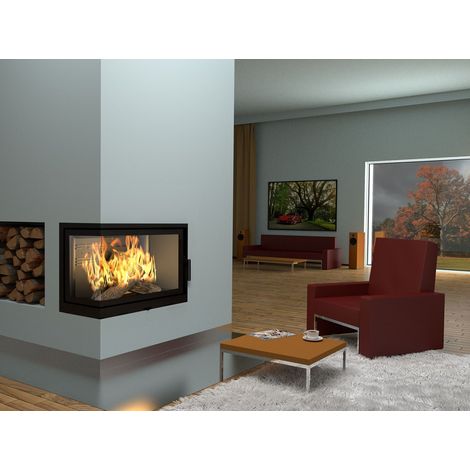 Azura Home Design – Insert cheminée d'angle 17 kW – Verre résistant à 700°C – Système Clean Glass – Alimentation en air réglable – Efficacité 71% (1/5)