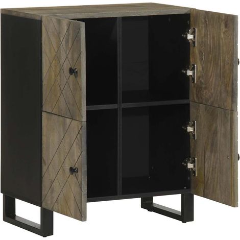 Buffet，Bahut，Meuble de Rangement noir 60x33x75 cm bois massif de manguier CFW20035 (1/5)