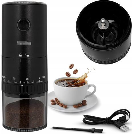 Moulin à café électrique sans fil, 30 W, broyeur conique avec mécanisme de broyage en céramique, batterie USB-C 2000 mAh, finesse de mouture réglable, moulin à expresso portable pour la maison et les (1/5)