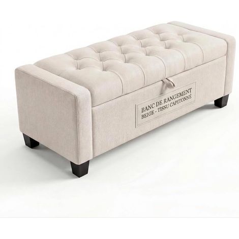 Banc Coffre de Rangement 123 cm avec Assise Capitonnée, Grande Capacité 115L Beige (1/5)