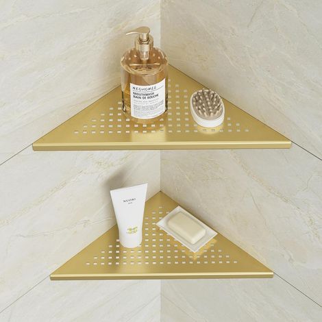 Étagère de coin pour douche en acier inoxydable doré pour salle de bain - Étagère de douche à casiers intégrés pour salle de bain et cuisine, lot de 2 (1/5)