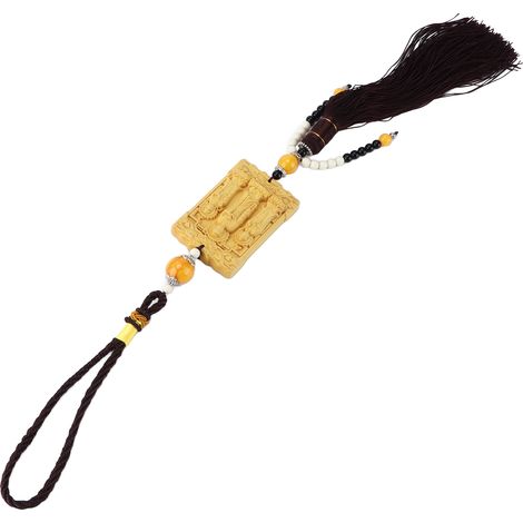 Pendentif Bouddha Bois de Buis pour Rétroviseur - Amulette de Protection Automobile - Décoration Porte-Bonheur Intérieur Voiture (1/5)
