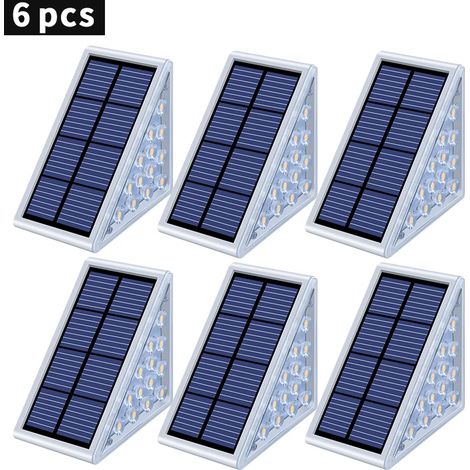 (Blanc - Lot de 6) Lampe solaire LED extérieure pour escalier, design élégant, ultra-lumineuse, étanche IP67, antivol, idéale pour décorer un escalier, une terrasse ou un jardin. Éclairage décoratif. (1/5)