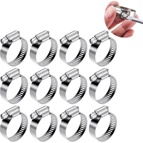 12-teiliges Set verstellbarer Schlauchschellen 21-38 mm, Schraubschellen aus Edelstahl 304 für Wasserschläuche, Benzintanks und Kfz-Schläuche