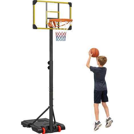 Canier de basket adulte, hauteur réglable 2,1-2,4 m, roues et base remplissable, jaune (1/5)