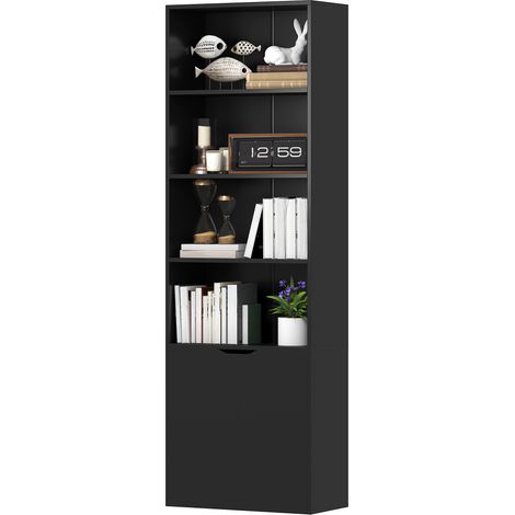 Bibliothèque Armoire à livres avec 4 compartiments ouverts et 2 portes pour le salon et le bureau 59x29x180 cm Noir
