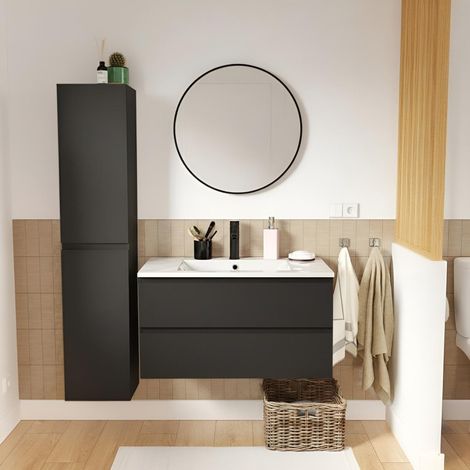 Mueble de baño de 80cm con lavabo, grifo, espejo y columna SORRENTO (1/5)