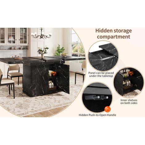 Set da pranzo 4 posti 140-180x80x76,5 cm in MDF nero con vano contenitore - MEUBLIV (1/5)