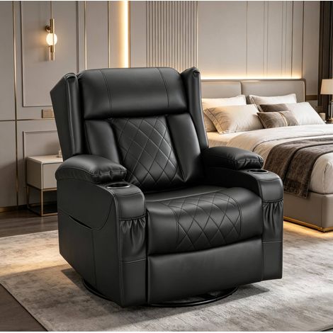 360°-Drehbarer Relaxsessel mit verstellbarer Rückenlehne und Fußstütze, Schwarz OKMYHOME (1/5)