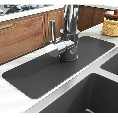 Protection anti-éclaboussures pour robinet d'évier - Tapis super absorbant à séchage rapide - Gris foncé - Lot de 2 38 x 13,8 cm (1/5)