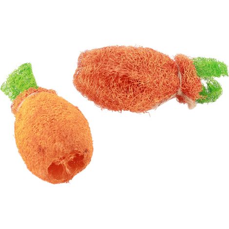 Lot de 2 jouets à mâcher en forme de carotte pour lapin et hamster, avec cordon pour le nettoyage des dents. (1/5)
