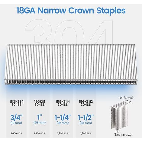 304 Stainless Steel Staples Type 90/38 mm 18GA Narrow Crown 5.7 mm (1/3)