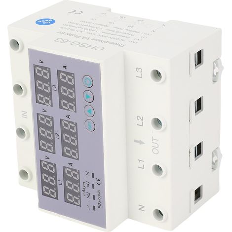 Voltmètre ampèremètre triphasé rail DIN CHSG 63 protecteur surtension surintensité auto 1-63A AC230-300V (1/5)