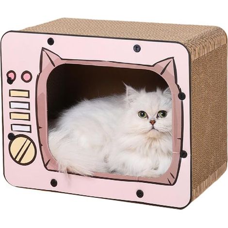 Griffoir en carton 3-en-1 pour chat, griffoir vintage en carton ondulé recyclé, jouet à gratter pour félin, grattoir mural et sol, accessoire anti-démangeaison, design rétro (1/5)