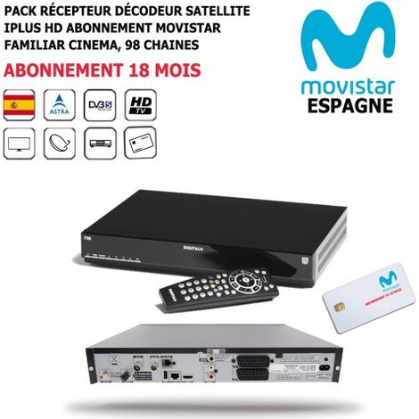 Pack Récepteur Décodeur Satellite iPlus HD + Abonnement TV Espagnol Movistar Familiar Cinema 18 mois 98 Chaînes (1/5)