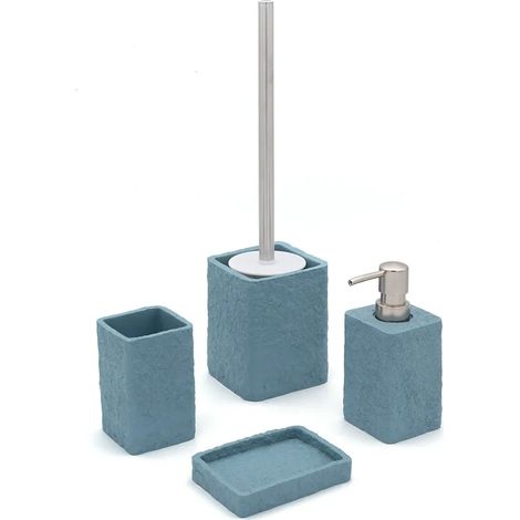 Accessori bagno in set completo da 4 pezzi in resina turchese cobalto effetto pietra (1/5)