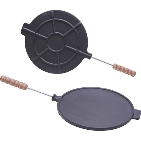 Assiette poêle diam 31 cm fonte émaillée gril cuisson barbecue poignée