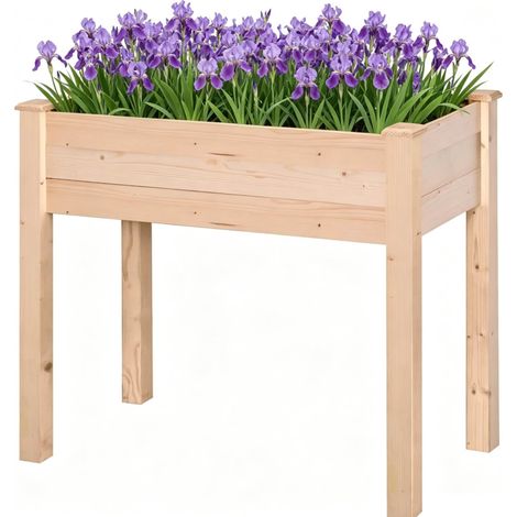 Jardinera elevada de madera de abeto con forro de tejido, 86 x 46 x 76 cm (1/5)