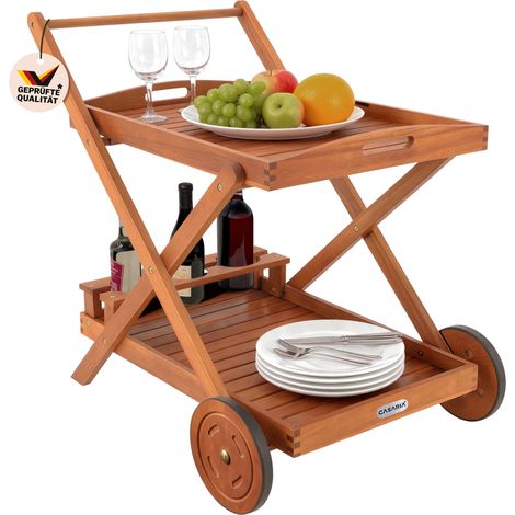 Wooden Serving Trolley FSC®-Certified Acacia Wood Removable Tray Kitchen Cart Dining Room Living Room Furniture (1/5)