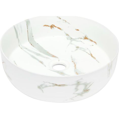 Vasque à poser ronde diamètre 39 cm - effet marbre blanc mat - sans trop-plein - SAT Infinitio (1/5)