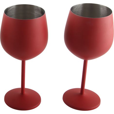 4 x 18 oz (ca. 530 ml) Edelstahl-Weingläser, matt, rot