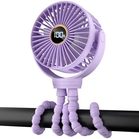 Mini ventilateur portable pour poussette, petit ventilateur personnel rechargeable, indispensable pour les voyages avec bébé, compatible avec les sièges auto, rotation à 360°, 3 vitesses, écran d'affi (1/5)