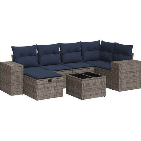 Maison Exclusive - 7-tlg. Garten-Sofagarnitur mit Kissen Grau Pol (1/5)