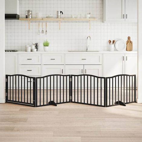 Hundegitter mit Tür Faltbar 4 Paneele Schwarz 320 cm Pappelholz