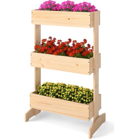 Fioriera rialzata verticale a 3 livelli con 3 fioriere in legno, aiuola indipendente per interni/esterni, 69 x 39 x 109 cm (1/5)