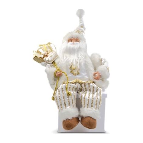 Decorazione Casa Natalizia Babbo Natale Seduto con Carillon Bianco 35 cm