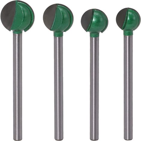 Fraise à Fond Rond Bois, 4PCS 6 mm Tige 6/8/20/22 mm Routeur Core Box Bits, Fraise à Rainurer pour Défonceuse Outil de Coupe Bit de Routeur Lefou (1/5)