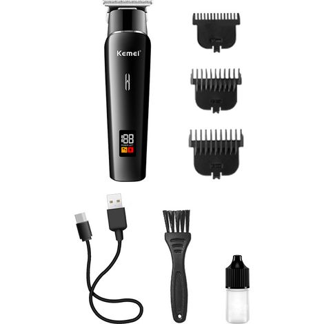 Tondeuse à cheveux professionnelle KM-1113, silencieuse et à réduction de bruit, avec écran LCD numérique, fonctions de coiffage et de gravure. (1/3)