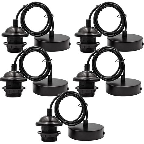 5 Pack E27 Lamp Hanger, 100cm Adjustable Cable with Removable Screw Ring, E27 Lamp Hanger with Screw Ring, Adjustable Textile Cable for Kitchen, Home, Black (1/5)