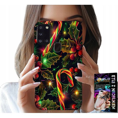 Custodia per Samsung Galaxy A21s - Bastoncino di zucchero, vischio, albero di Natale + vetro (1/5)