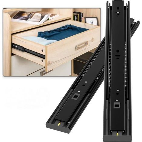 Coulisses pour tiroirs – Capacité 45 kg – Système de fermeture amortie – Extension 350 mm – Roulements à billes – Acier laminé à froid - 14inch (1/5)