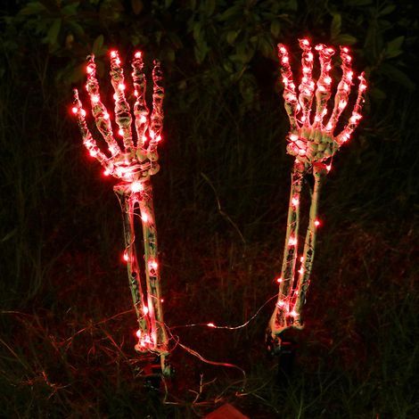 Path lighting, party stakes, outdoor Halloween decorations in the shape of skeleton hands for driveway, garden, lawn, patio, yard, 2 pieces (1/5)