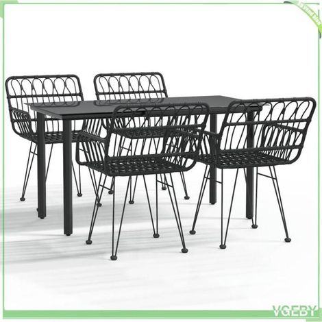 Ensemble à manger de jardin - FAFEICY - 3157868 - Noir - Résine tressée résistante aux intempéries - Table verre trempé 140x70x74 cm (1/5)