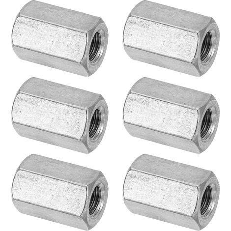 Ecrou Long M8 x 1.25 de Pas Écrou Hexagonal en Acier Inoxydable 304, 6Pcs 20mm/ 0.8" Longueur Raccords de Tige Filetés Grossiers, Écrous de Couplage, Ton Argent (1/5)
