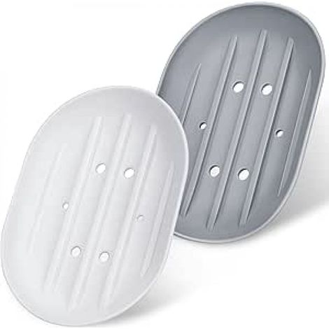 Porte-savon - En Silic - À Évacuation D’eau - Pour Salle De Bains Et Cuisine - Lot De 2 Pièces - Blanc Et Gris