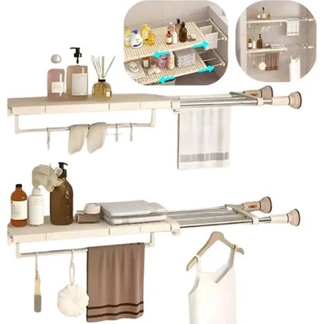 TrAdE Shop Traesio - Mensola Ripiano Telescopico Regolabile Con Ventose 50-80 Cm Per Armadi Pareti 8144 - (1/5)