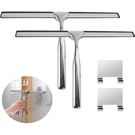 2 limpiacristales de ducha para puertas de vidrio, multiusos de acero inoxidable con ganchos, limpiacristales (1/5)