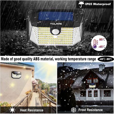 Solar-Außenleuchte, 178 LEDs, IP65 wasserdicht, mit Bewegungsmelder, 270° Weitwinkelbeleuchtung, leistungsstarke Solar-Außenleuchte [2er-Pack] (1/4)