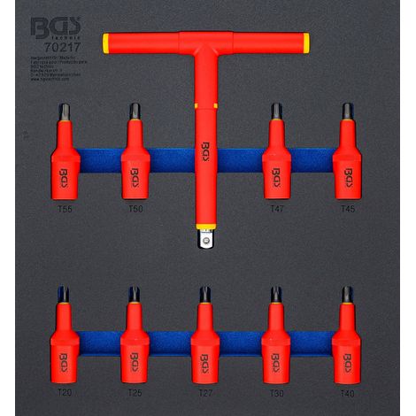 BGS Werkstattwageneinlage 2/3: VDE-Bit-Einsatz-Satz Antrieb Innenvierkant 12,5 mm (1/2") T-Profil (für Torx) T20 - T55 10tlg. - 70217 (1/4)