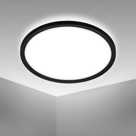 Plafonnier LED ultrafin salle de bain 420mm rond 22W 2900lm 4000K lumière blanche neutre fond lumineux noir lampe plafond IP44 salle de bain cuisine (1/5)