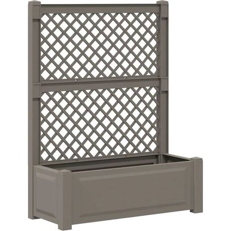 Grand pot de fleurs avec treillis, gris, 99,5 x 43 x 133,5 cm, en matériau PP.